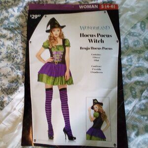 WONDERLAND COSTUMES HOCUS POCUS WITCH ADULT SMALL (4-6) DRESS HAT GLOVES SPOOKY